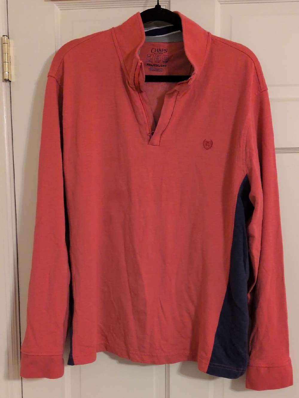 Chaps Coral Quarter-Zip Rugby with Navy Side Panels